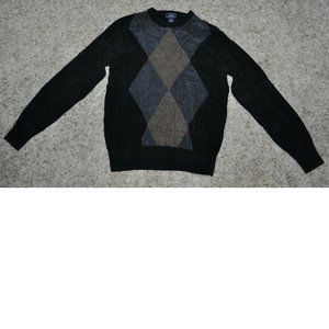 Mens Chenille Sweater Dockers Black Small Houndstooth Acrylic Crew Long Sleeves